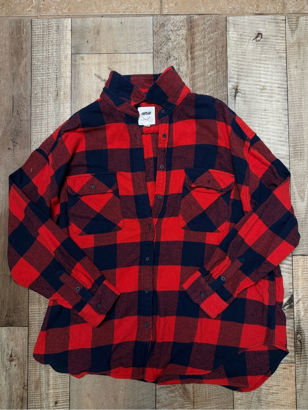 aerie Red & Navy Buffalo Plaid Button-Up Jacket